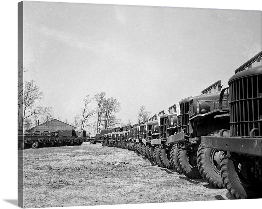 1940's April 19 1941 Alignment Row Rows Dodge Army Trucks Jeeps Fort Dix Nj.