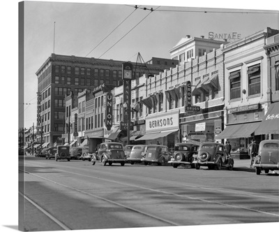 1940's Kansas Street Shopping District Cars Shops Storefronts Topeka Kansas USA