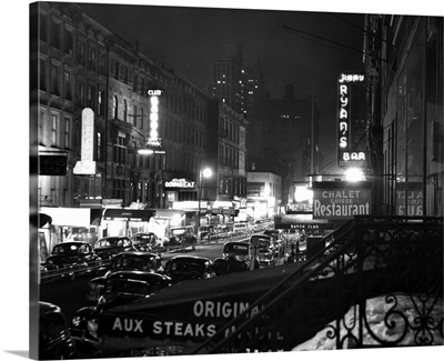 1940's Night Street Scene West 52Nd Street Lights From Numerous Clubs