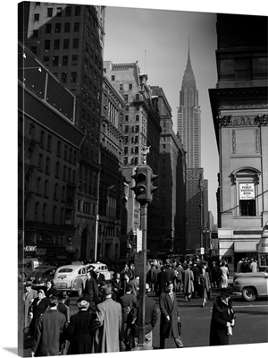 1940's Pedestrian Crowd Taxis Crossing Intersection 42Nd Street