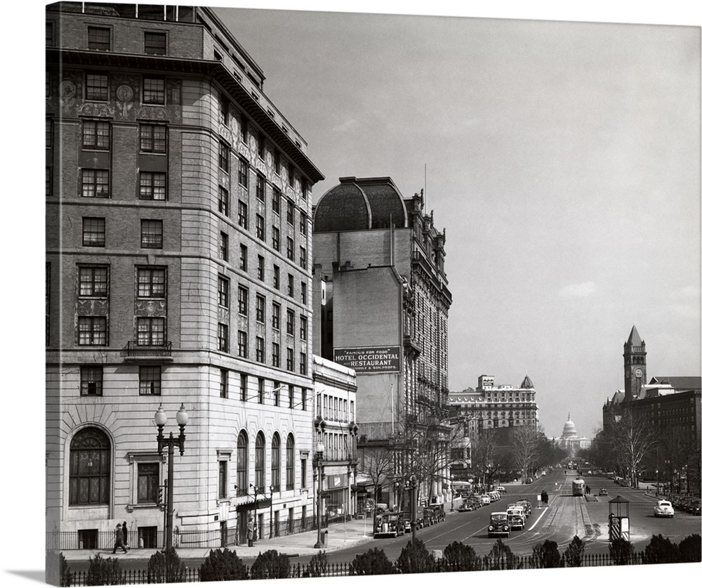 1940's Pennsylvania Avenue With Capitol Building At End Washington Dc USA.