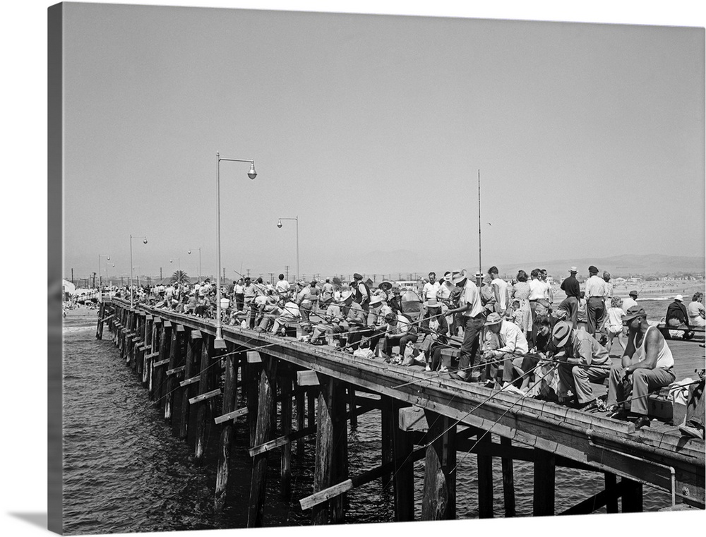 1940's People Fishing Off Laguna Beach Pier Laguna Beach California USA.