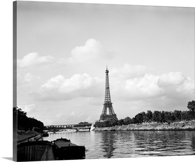 1950's 1960's Eiffel Tower Along River Seine Paris France