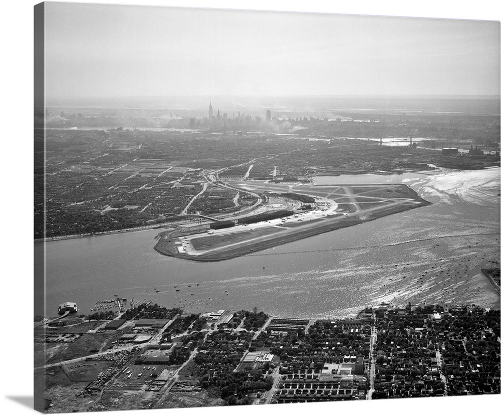 1950's Aerial Across Flushing Bay La Guardia Airport College Point Queens Manhattan Wall Art