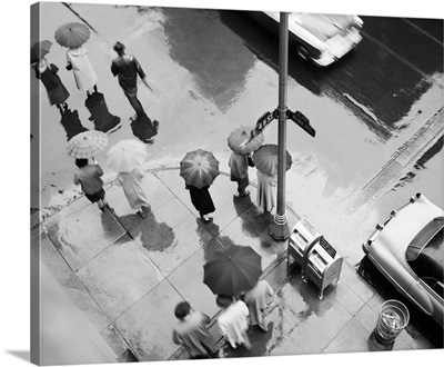 1950's Aerial Of Street Corner In The Rain