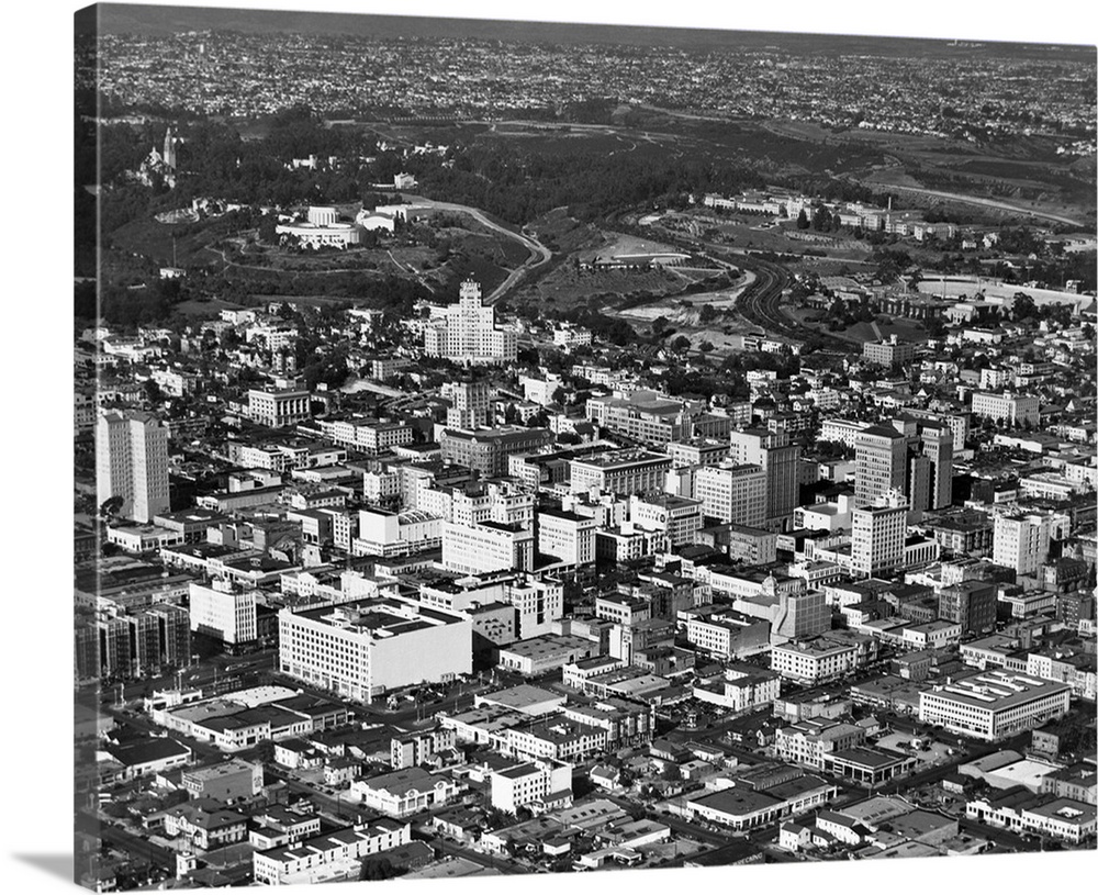 1950's Aerial View Showing El Cortez Hotel And Balboa Park Downtown San Diego, California USA.