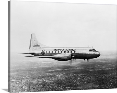 1950's American Airlines Convair Flagship Propeller Aircraft In Flight