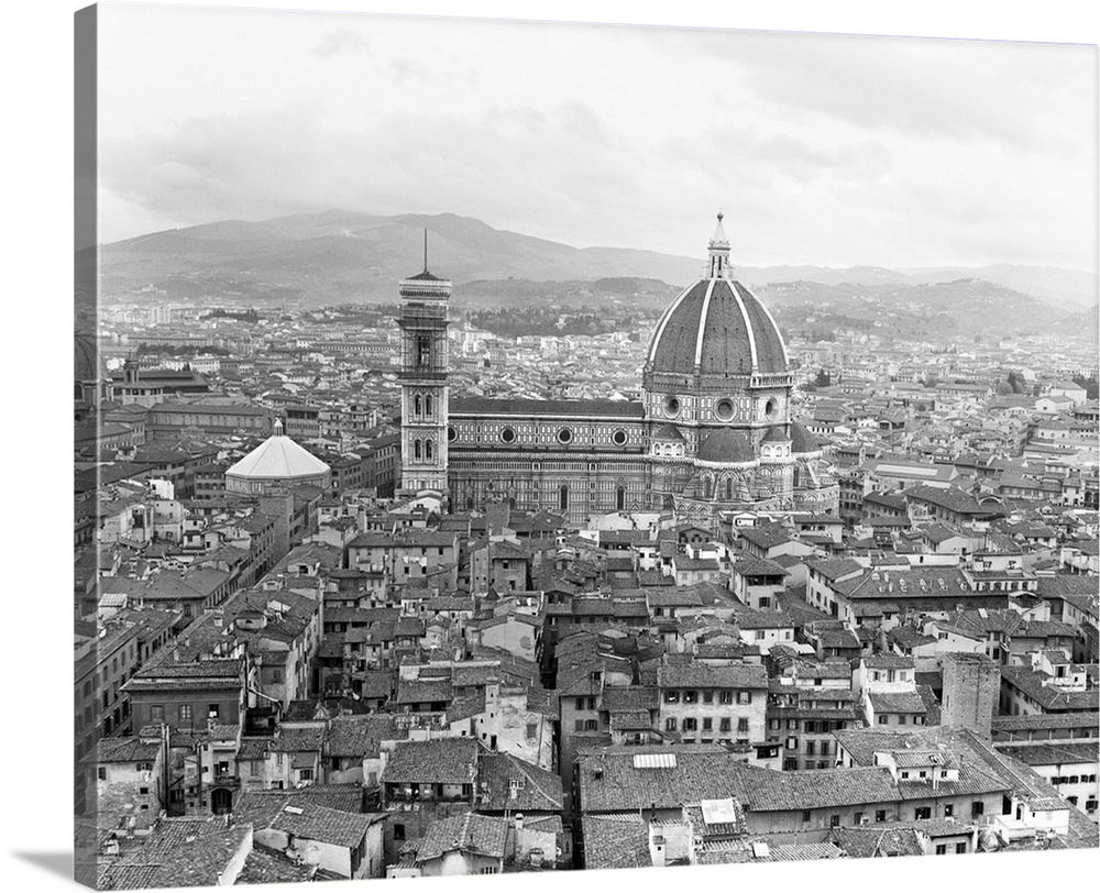 1950's Cathedral Santa Maria Del Fiore And Giotto's Bell Tower Florence Italy.