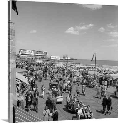 1950's Crowd People Men Women Children Boardwalk Atlantic City Nj USA