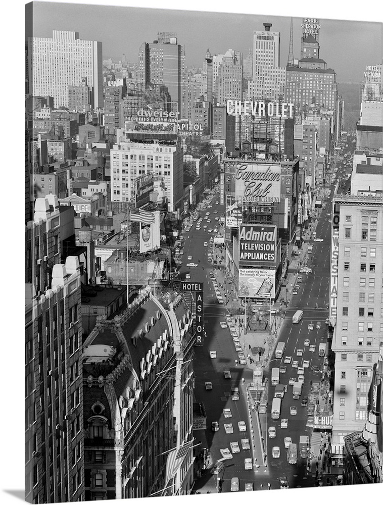 1950's Elevated View New York City Times Square Traffic Looking North To Duffy Square NYc NY USA.