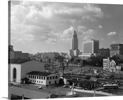 1950's Los Angeles Civic Center With Union Station In Foreground California USA