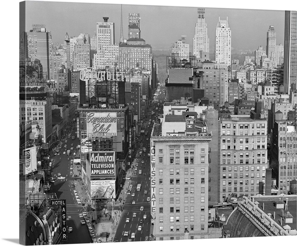 1950's New York City Times Square Looking North From Roof Of Hotel Claridge NYc NY USA.
