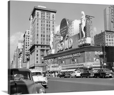 1950's New York City Times Square With Massive Bond Clothing Sign