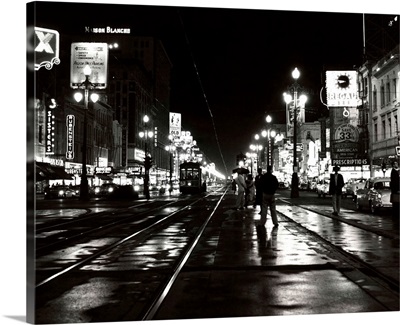 1950's Night Scene Canal Street New Orleans Louisiana USA