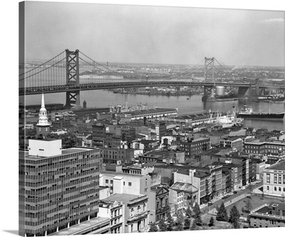 1950's Philadelphia Looking Northeast Past Delaware River Waterfront