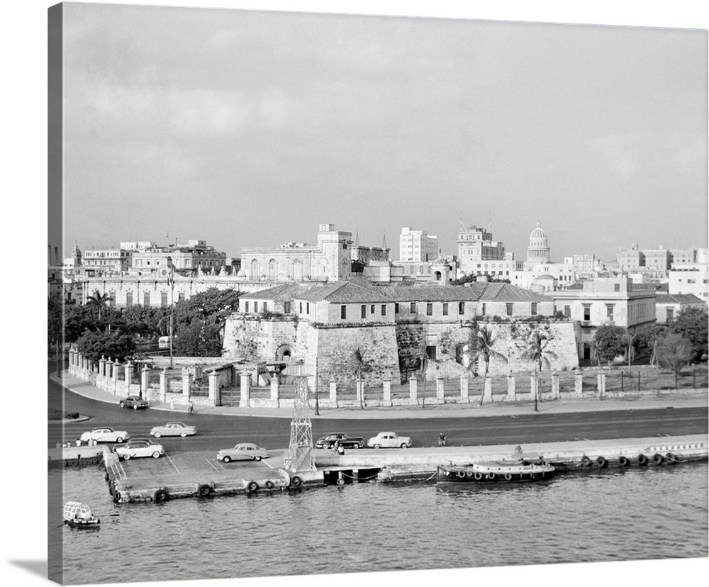 1950's Skyline View Of Castillo De La Real Fuerza In Foreground And Capitol Dome In Distance Havana Cuba.