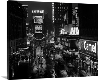 1950's Times Square Night From Times Building Up To Duffy Square