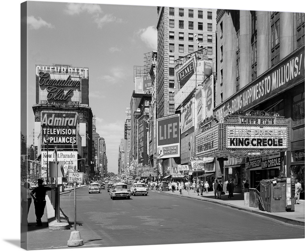 1950's Times Square View North Up 7th Ave At 45th St King Creole Starring Elvis Presley On Lowes State Theatre Marquee NYc...