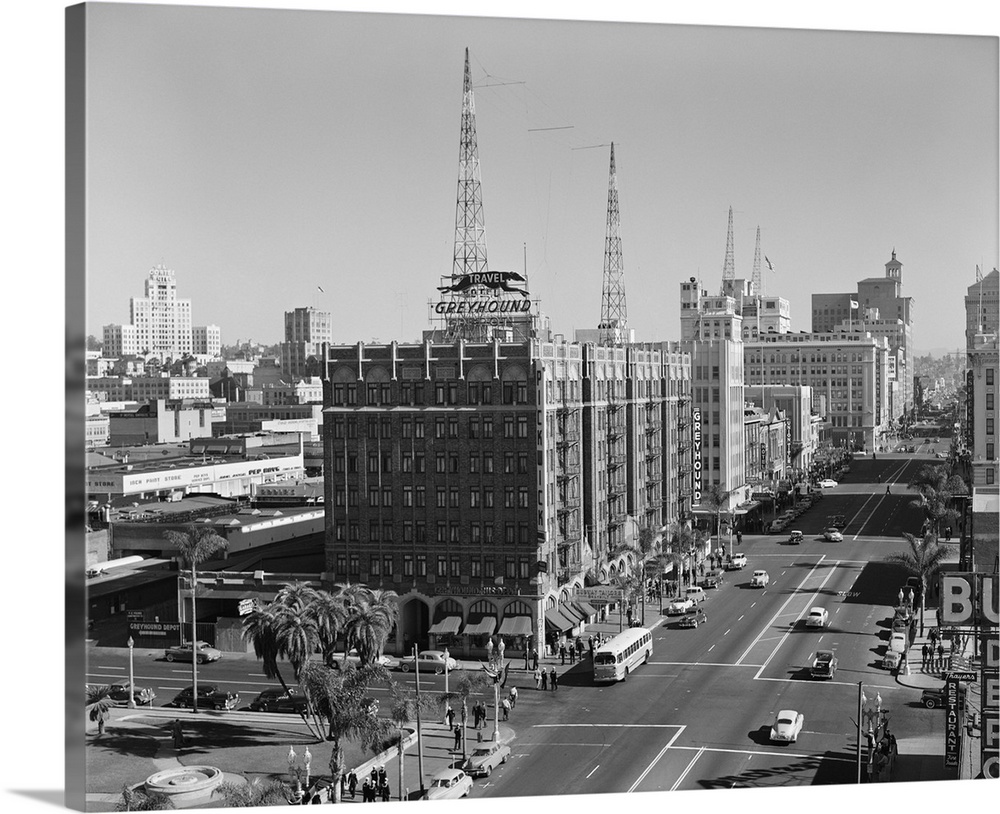 1950's View Of Downtown And Greyhound Bus Station San Diego CA USA.