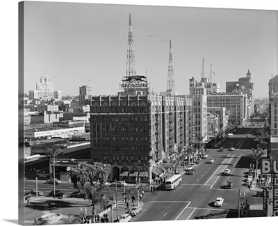 1950's View Of Downtown And Greyhound Bus Station San Diego CA USA