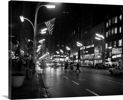 1960's 1963 Night Scene Of Busy Traffic On State Street Chicago Illinois USA