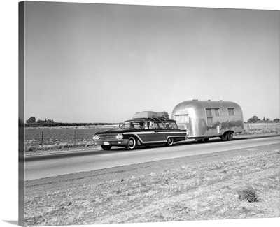 1960's 1970's Family Station Wagon And Camping Trailer