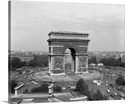 1960's Arc De Triomphe In Center Of Place De L'Etoile Champs Elysees At Lower Right