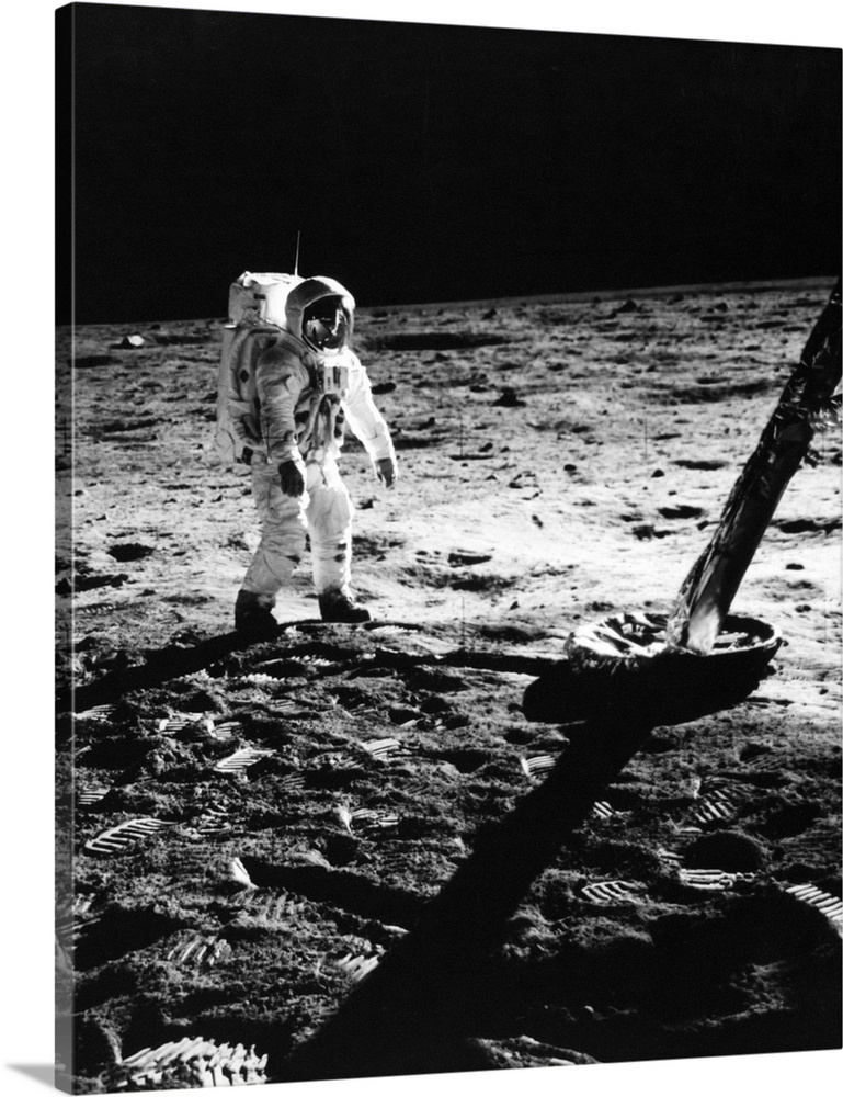 1960s Astronaut Buzz Aldrin In Space Suit Walking On The Moon Near The Apollo 11 Lunar Module July 20, 1969.