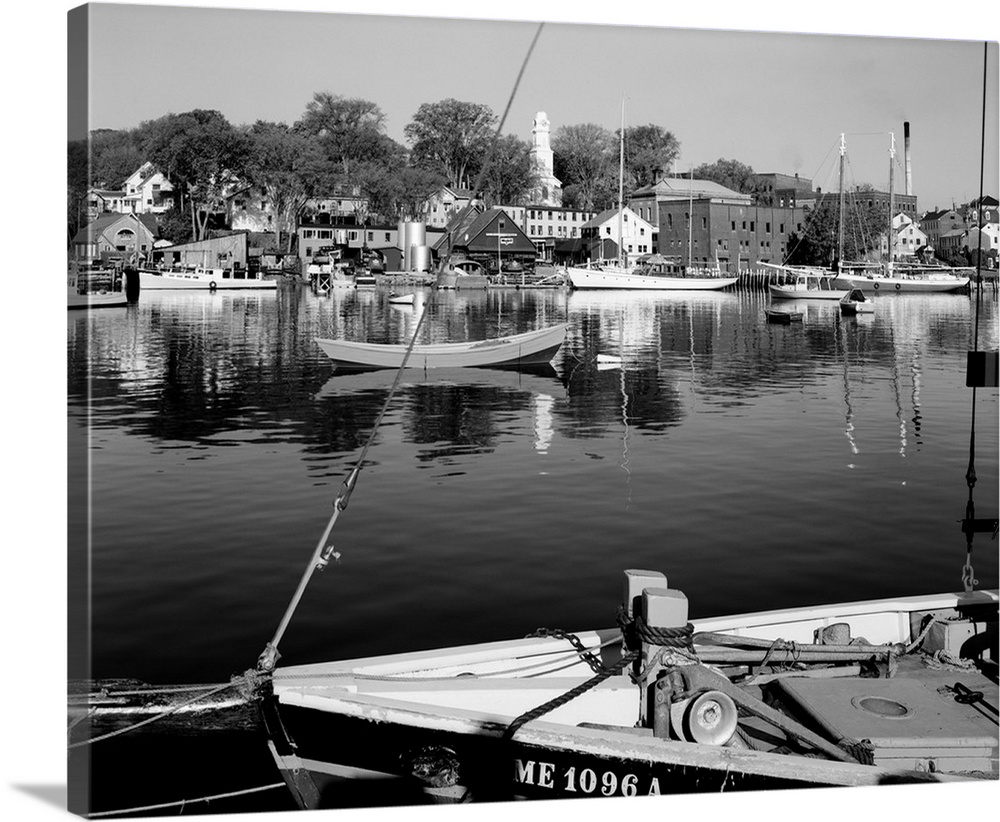 1960's Boats Dock Harbor Maine USA.