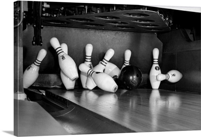 1960's Close-Up Of Bowling Ball Hitting Pins