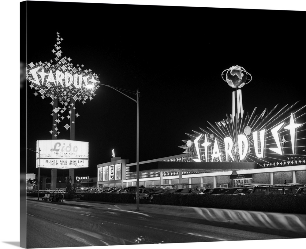 1960's Night Scene Of The Stardust Casino Las Vegas Nevada USA.