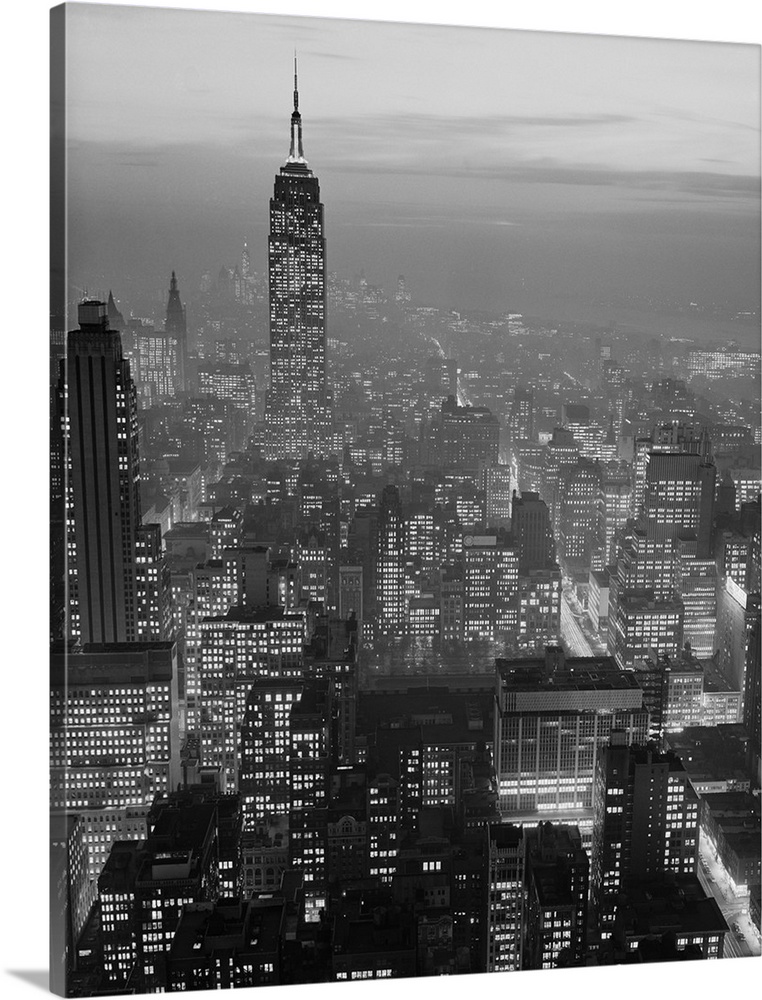 1960's Night View Manhattan Empire State Building Looking South From ...