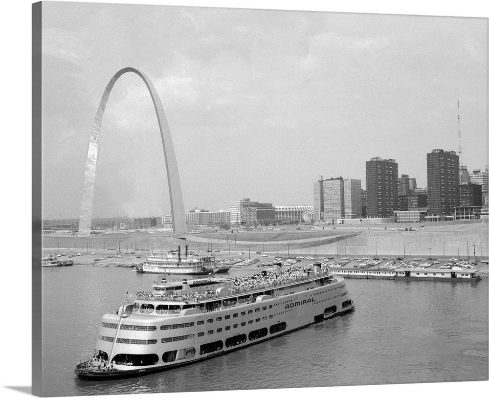 1960's St. Louis Missouri Gateway Arch Skyline Mississippi River Ss Admiral Casino And Other Riverboats.