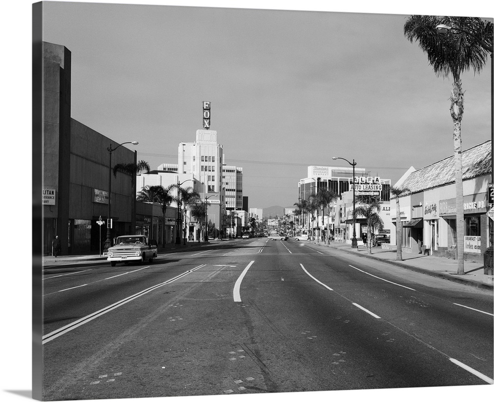 1960's Street Scene West Wilshire Blvd Los Angeles, California USA.