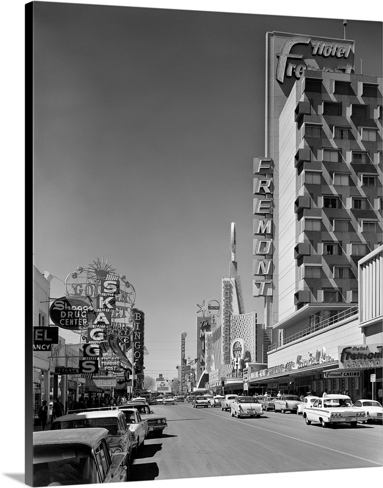 1960's View Down Freemont Street Downtown Las Vegas Nevada USA.