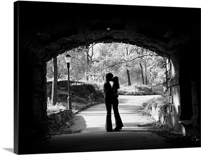 1960s Young Couple Kissing At Entrance, Central Park Tunnel, New York City