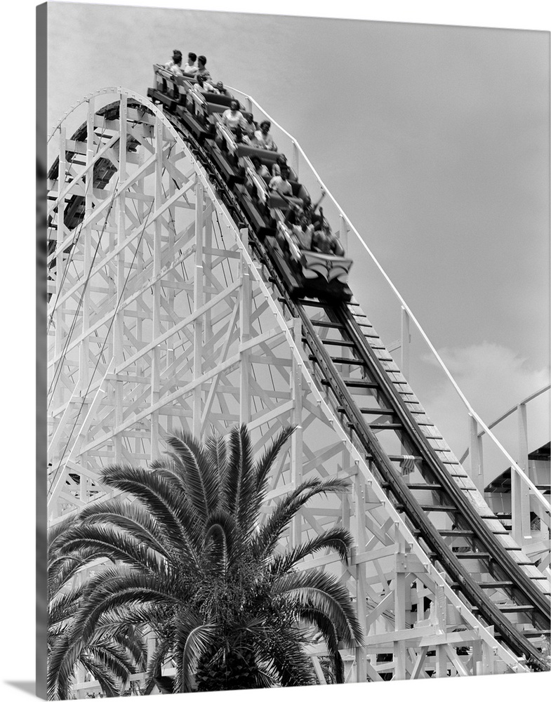 1960's Young People Riding Wooden Roller Coaster.