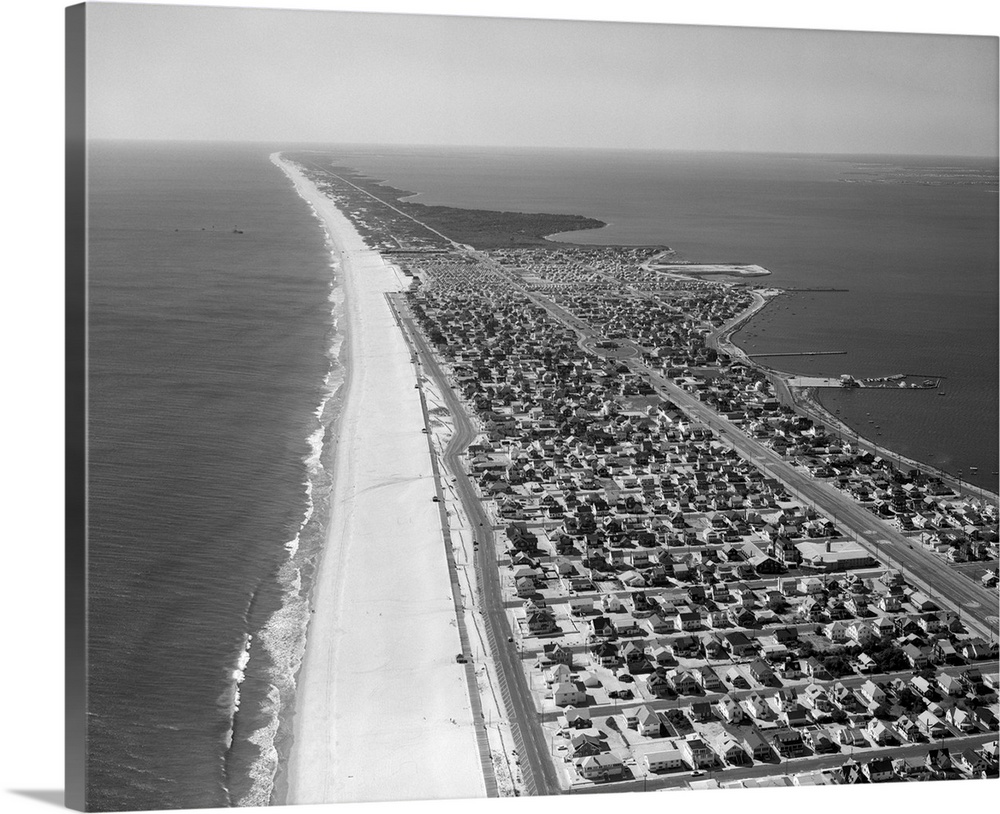 1970's 1980's Aerial Of Jersey Shore Barnegat Peninsula Barrier Island Seaside Park New Jersey USA.