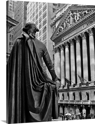 1970's New York City Stock Exchange On Wall Street Behind George Washington Statue