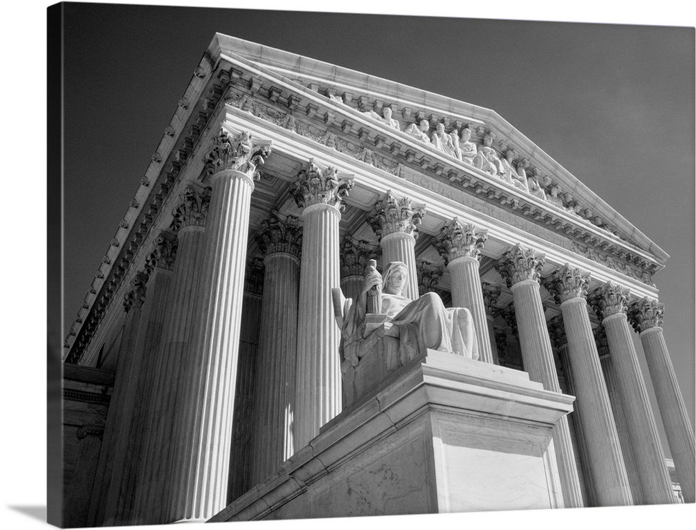 1980's Federal Supreme Court Building Low Angle Front Shot Washington Dc USA.