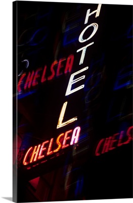 2000's Multiple Exposure Neon Sign Hotel Chelsea New York City New York USA