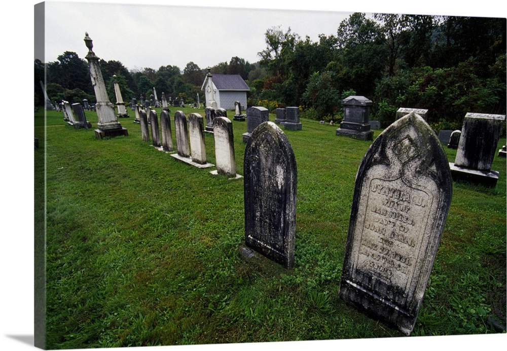 Acid rain coating cemetery headstones, New York