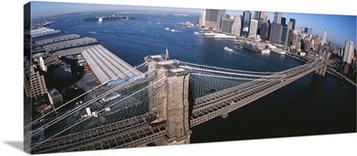 Aerial Brooklyn Bridge Lower Manhattan New York NY