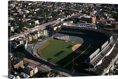 Aerial view of a baseball stadium, Wrigley Field, Chicago, Cook County, Illinois,