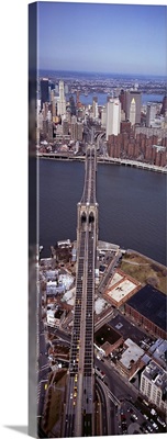 Aerial view of a bridge, Brooklyn Bridge, Manhattan, New York City, New York State