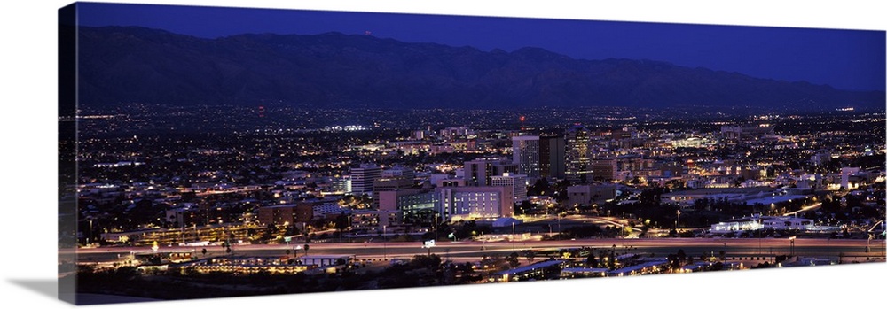 Aerial view of a city at night Tucson Pima County Arizona