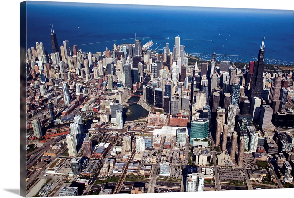 Aerial view of a city, Lake Michigan, Chicago, Cook County, Illinois, USA