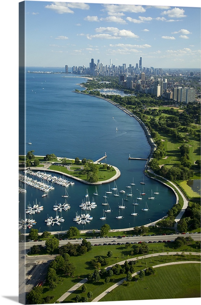 Aerial view of a city, Lake Shore Drive, Lake Michigan, Chicago, Cook County, Illinois, USA