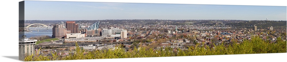 Aerial view of a city Newport Covington Kentucky Ohio River