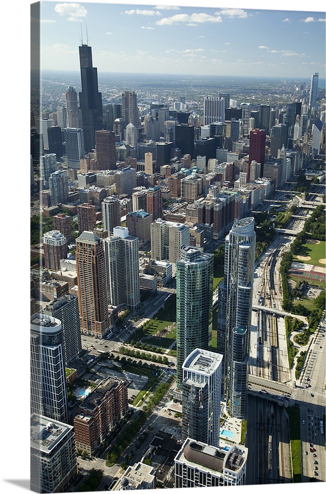 Aerial view of a city, Willis Tower, Lake Shore Drive, Chicago, Cook County, Illinois, USA